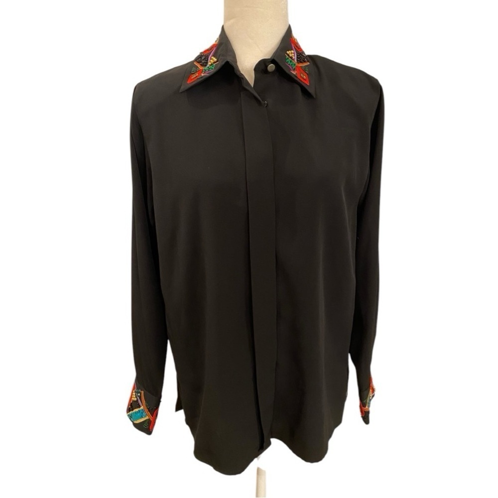 Yves St. Clair Womens Vintage Beaded Embroidered Blouse